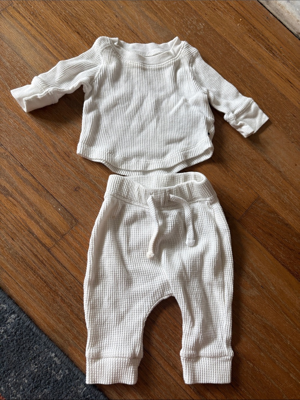 White NB Waffle Knit Baby Set - Top & Pants